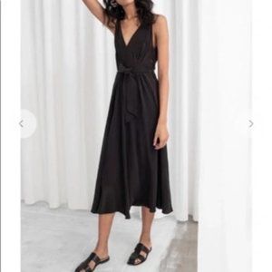& Other Stories Black Silk Midi Dress